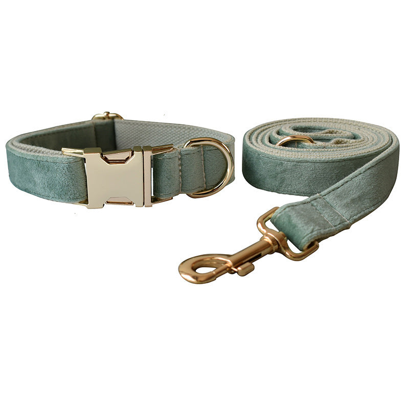 Mint Green Velvet Dog Collar & Leash Set