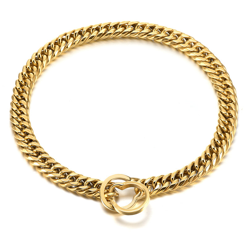 Gold Stainless Steel Cuban Link Dog Chain Collar
