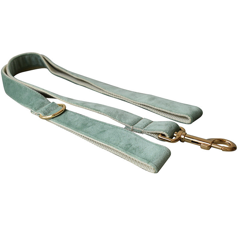 Mint Green Velvet Dog Collar & Leash Set