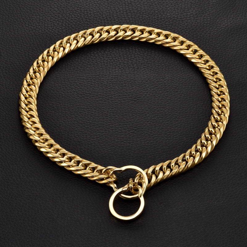Gold Stainless Steel Cuban Link Dog Chain Collar