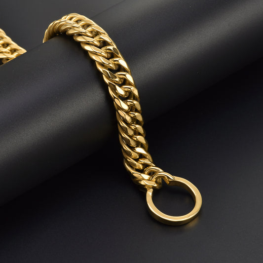 Gold Stainless Steel Cuban Link Dog Chain Collar