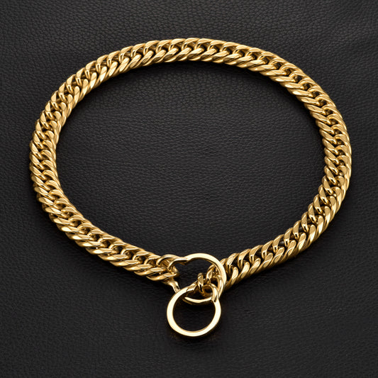 Gold Stainless Steel Cuban Link Dog Chain Collar