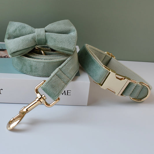 Mint Green Velvet Dog Collar & Leash Set