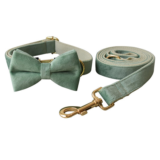 Mint Green Velvet Dog Collar & Leash Set